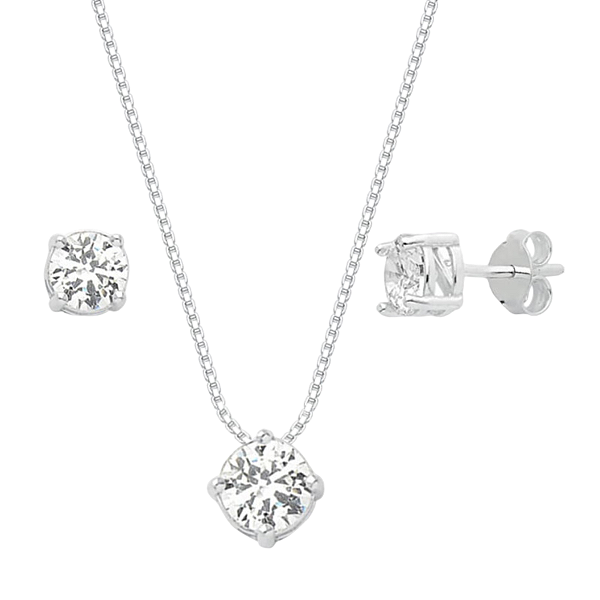 Conjunto Redondo Galeria Zircônia Branca Claro Prata 925 Legítima