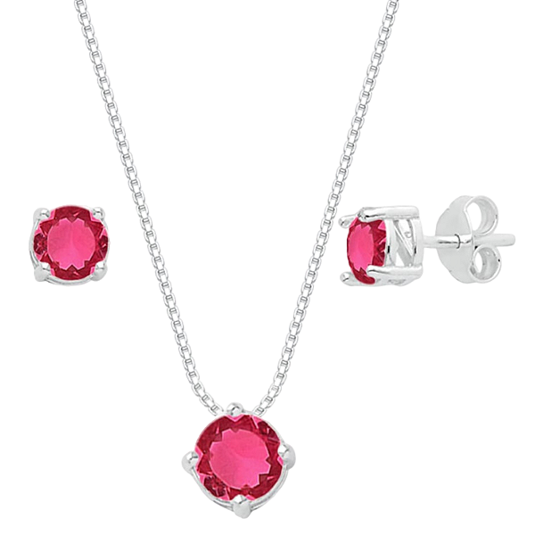 Conjunto Redondo Galeria Zircônia Rosa Prata 925 Legítima