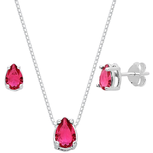 Conjunto Gota Galeria Zircônia Rosa Prata 925 Legítima