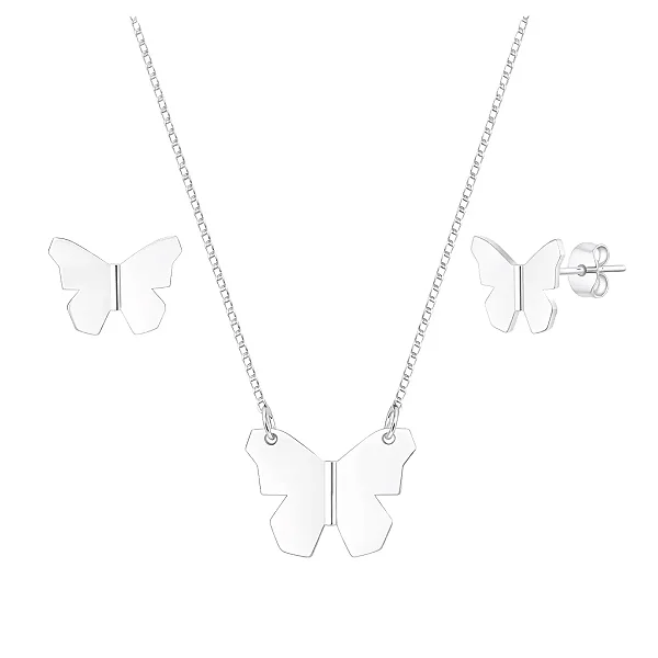 Conjunto Borboleta Origami Prata 925 Legítima