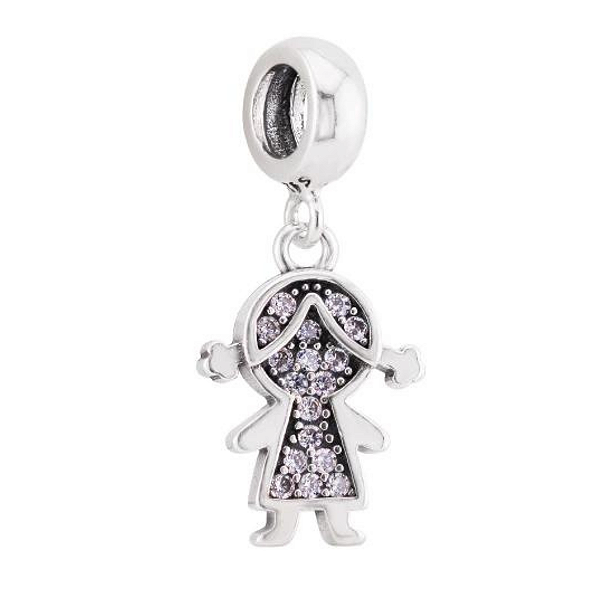 Berloque Pingente Menina com Zircônia Cristal Prata 925 Legítima
