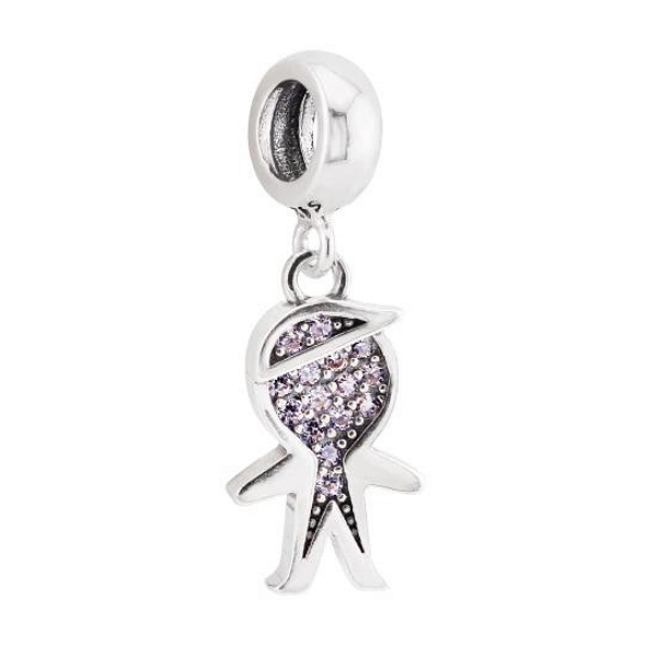 Berloque Pingente Menino com Zircônia Cristal Prata 925 Legítima