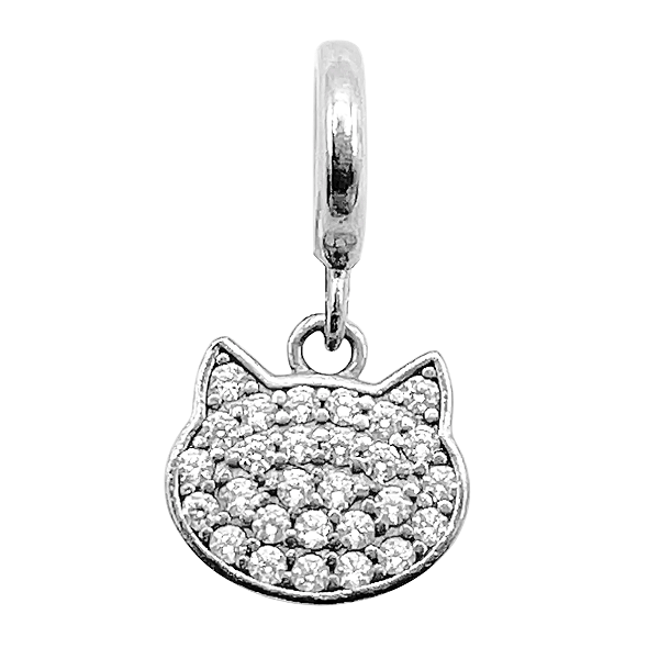 Berloque Pingente Gato Zircônia Prata 925 Legítima