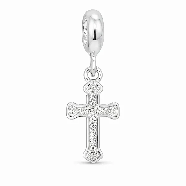 Berloque Pingente Cruz Com Zircônia Prata 925 Legítima