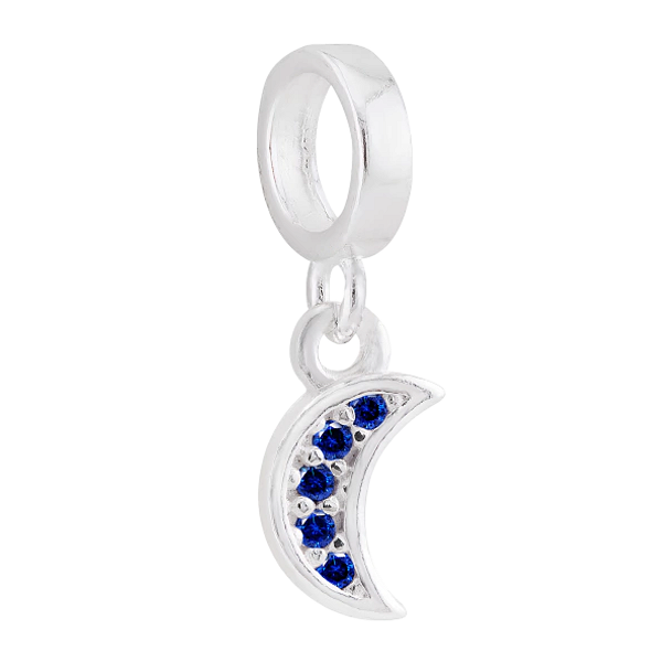 Berloque Lua Com Zircônia Azul Prata 925 Legítima