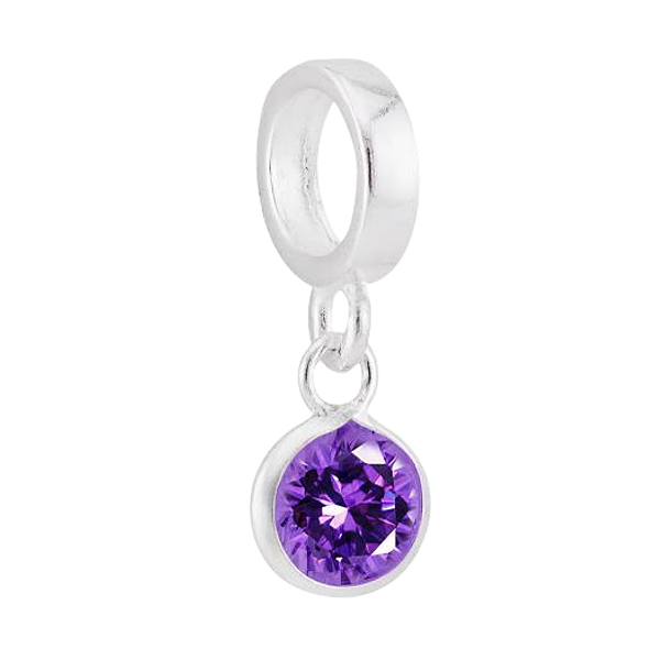 Berloque Ponto de Luz Zircônia Roxo 5mm Prata 925 Legítima