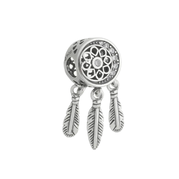 Berloque Separador Filtros dos Sonhos Com 3 Penas Prata 925 Legítima