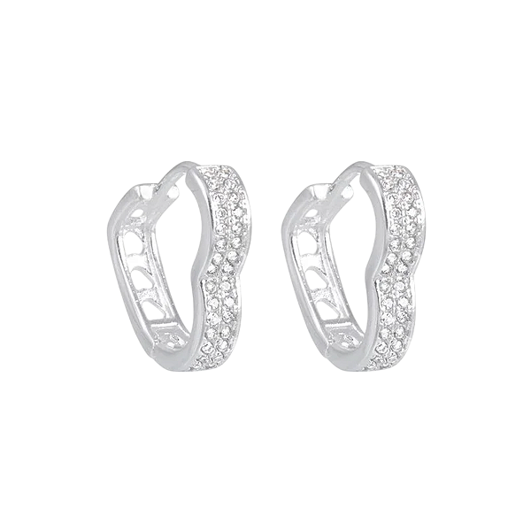 Brinco Argola Click Coração Cravejado Zircônia Prata 925 Legítima
