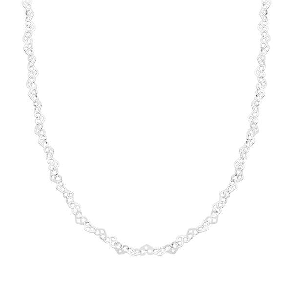Corrente Feminina Chocker Coração Entrelaçado 40cm Prata 925 Legítima
