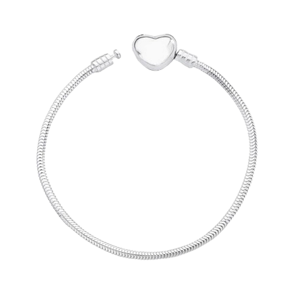 Pulseira Berloque Fecho Coração Liso Prata 925 Legítima