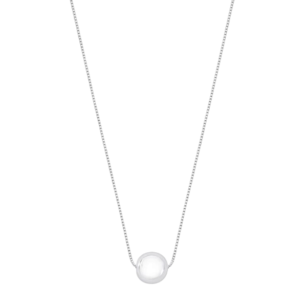 Colar Pingente Bola 8mm Corrente Veneziana 45cm Prata 925 Legítima