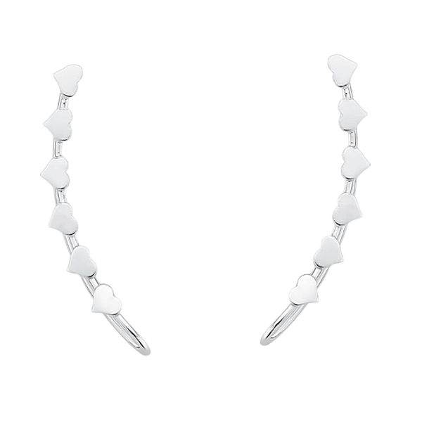Brinco Ear Cuff Seis Corações Prata 925 Legítima