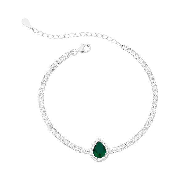 Pulseira Riviera Gota Verde Cravejada Zircônia Prata 925 Legítima
