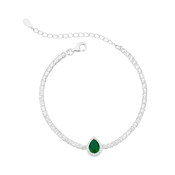 Pulseira Riviera Gota Verde Cravejada Zircônia Prata 925 Legítima