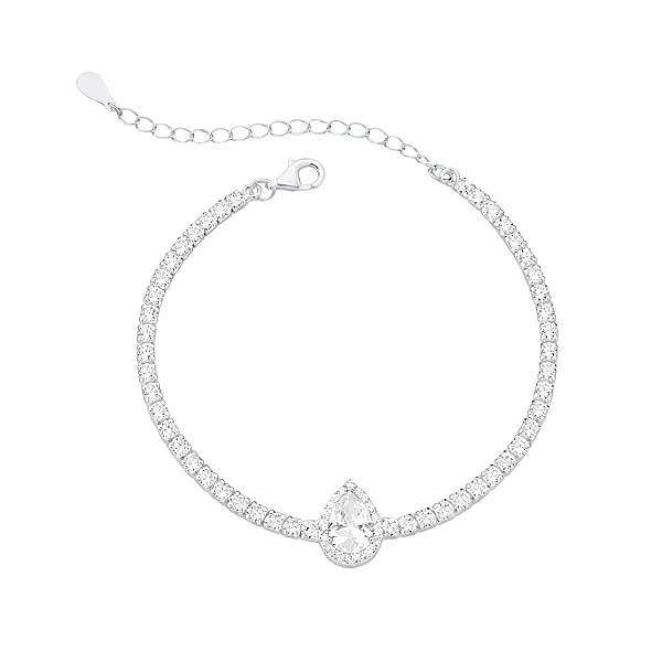 Pulseira Riviera Gota Branca Cravejada Zircônia Prata 925 Legítima