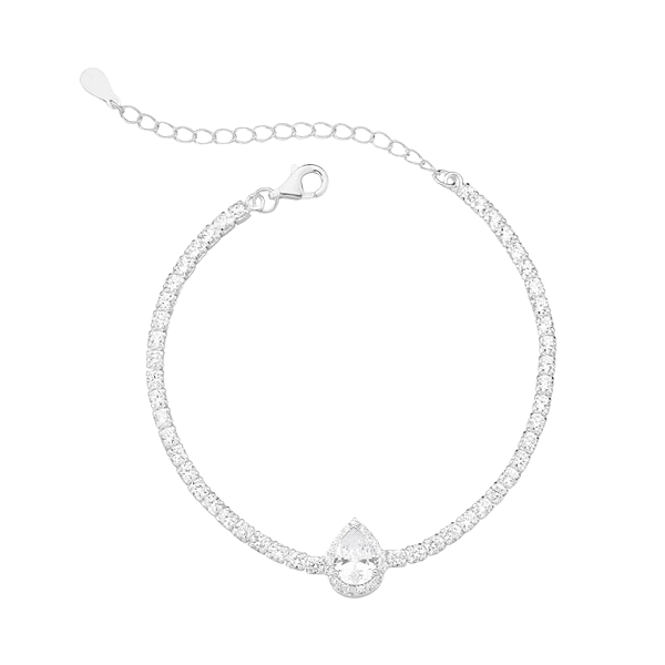 Pulseira Riviera Gota Branca Cravejada Zircônia Prata 925 Legítima