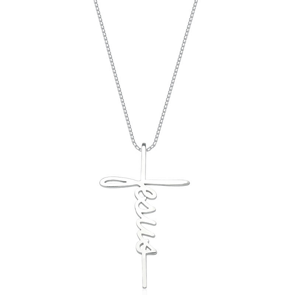 Colar Escrita Jesus Cruz Prata 925 Legítima