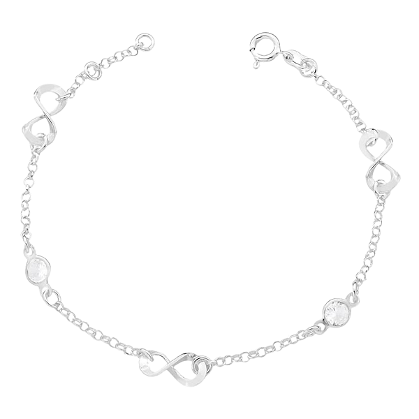 Pulseira Feminina Símbolo Infinito e Zircônia Prata 925 Legítima