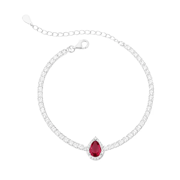 Pulseira Riviera Gota Rosa Cravejada Zircônia Prata 925 Legítima