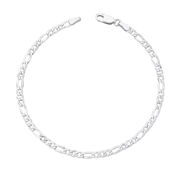 Pulseira Masculina Fígaro 3x1 4mm Prata 925 Legítima