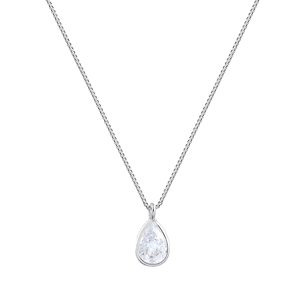 Colar Ponto de Luz Gota Zircônia Incolor Prata 925 Legítima
