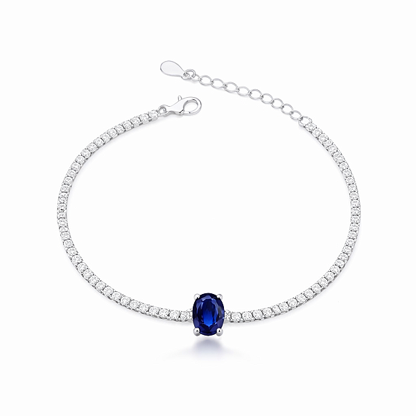 Pulseira Riviera Zircônia Azul Escuro Oval Prata 925 Legítima
