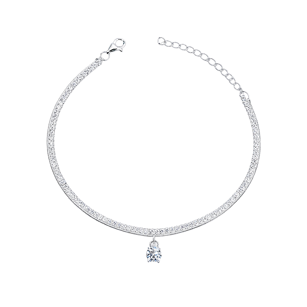 Pulseira Dupla Riviera e Rabo de Rato com Ponto de Luz Prata 925 Legítima