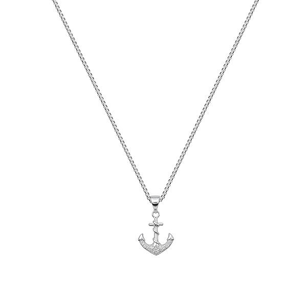 Colar Âncora Cravejada Zircônia Prata 925 Legítima