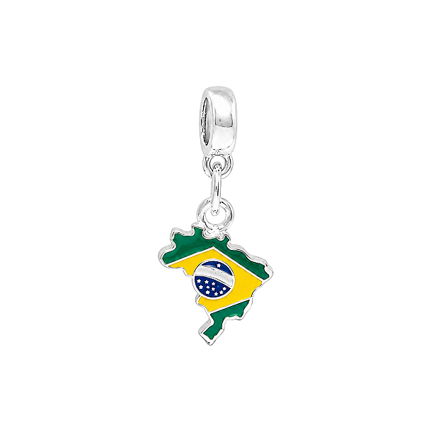 Berloque Mapa do Brasil Torcida Prata 925 Legítima