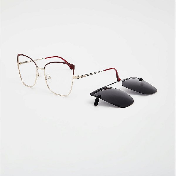 ÓCULOS DE GRAU CLIP-ON TRITON EYEWEAR GATINHO METAL DOURADO COM VERMELHO