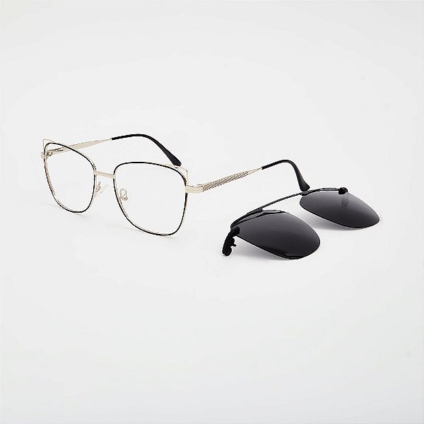ÓCULOS DE GRAU CLIP-ON TRITON EYEWEAR GATINHO METAL DOURADO COM PRETO