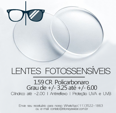 PAR DE LENTES DE GRAU DE POLICARBONATO FOTOSSENSÍVEL: -6,00 MIOPIA / -2,00 ASTIGMATISMO / + 6,00 HIPERMETROPIA