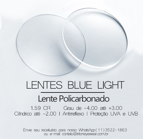 PAR DE LENTES DE GRAU DE POLICARBONATO COM FILTRO BLUE LIGHT:  -6,00 MIOPIA / -2,00 ASTIGMATISMO / + 6,00 HIPERMETROPIA