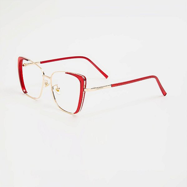ÓCULOS DE GRAU TRITON EYEWEAR GATINHO ACETATO VERMELHO COM DOURADO