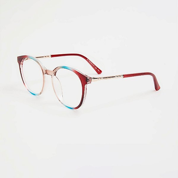 ÓCULOS DE GRAU TRITON EYEWEAR REDONDO ACETATO VERMELHO COM AZUL