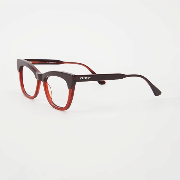 ÓCULOS DE GRAU TRITON EYEWEAR GATINHO ACETATO MARROM COM VERMELHO