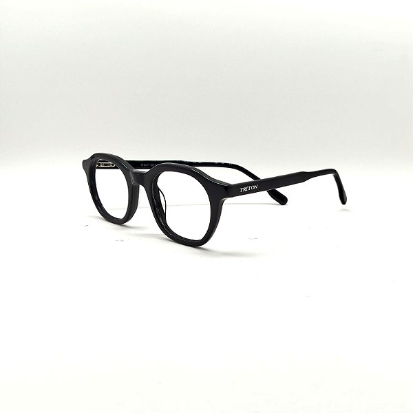 ÓCULOS DE GRAU TRITON EYEWEAR REDONDO ACETATO PRETO