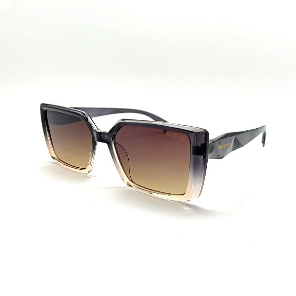 ÓCULOS DE SOL TRITON EYEWEAR QUADRADO ACETATO CINZA E BEGE