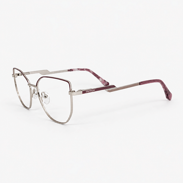 ARMAÇÃO DE GRAU TRITON EYEWEAR GATINHO METAL PRATA COM ROSA
