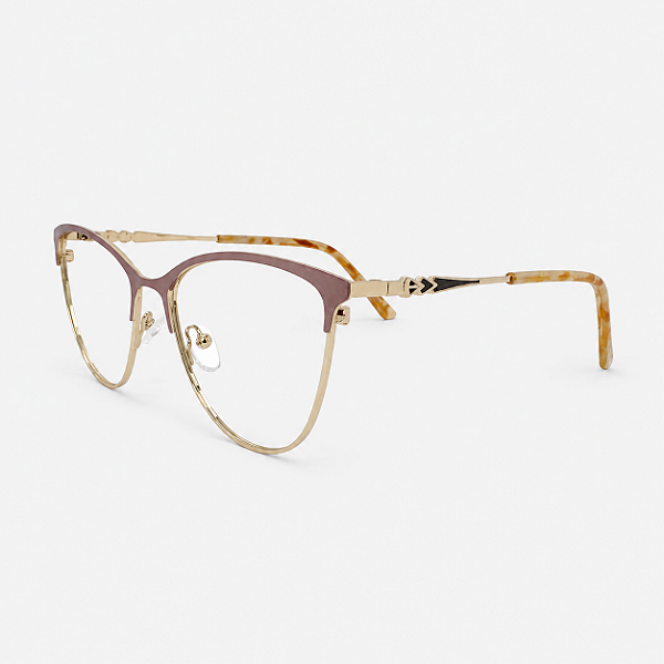 ARMAÇÃO DE GRAU TRITON EYEWEAR GATINHO METAL DOURADO COM ROSA