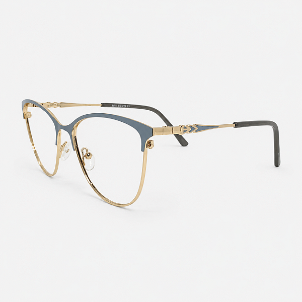 ARMAÇÃO DE GRAU TRITON EYEWEAR GATINHO METAL DOURADO COM AZUL