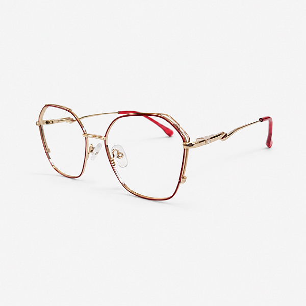 ARMAÇÃO DE GRAU TRITON EYEWEAR HEXAGONAL METAL DOURADO COM VERMELHO