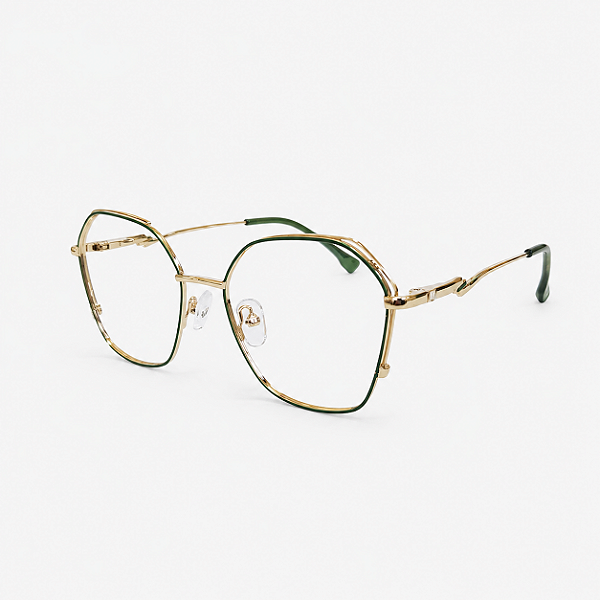 ARMAÇÃO DE GRAU TRITON EYEWEAR HEXAGONAL METAL DOURADO COM VERDE