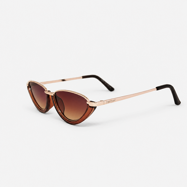 ÓCULOS DE SOL TRITON EYEWEAR RETRÔ METAL DOURADO COM ACETATO MARROM