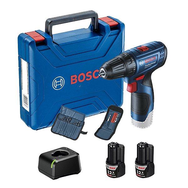 Parafusadeira Bosch GSR 120-LI com 2 Baterias, Acessórios e Maleta