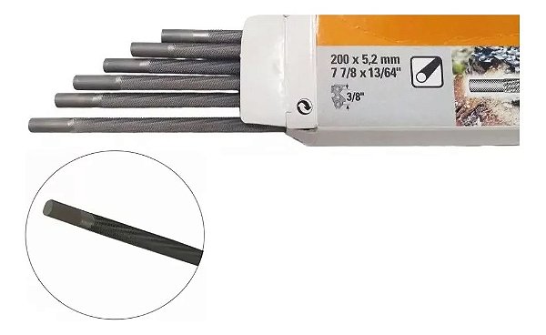 Lima Redonda Stihl 5,2mm x 200mm para Corrente 3/8" (Kit com 6 unidades)