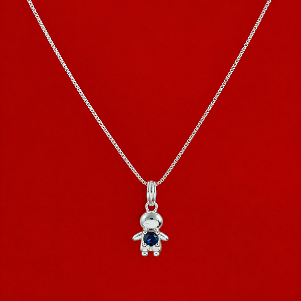 Colar Mini Menino com Zircônia Azul em Prata 925