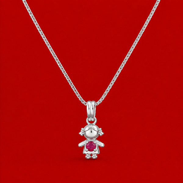 Colar Mini Menina com Zircônia Rosa em Prata 925