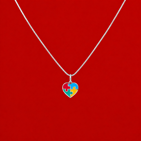 Colar Coração Autismo Colorido em Prata 925