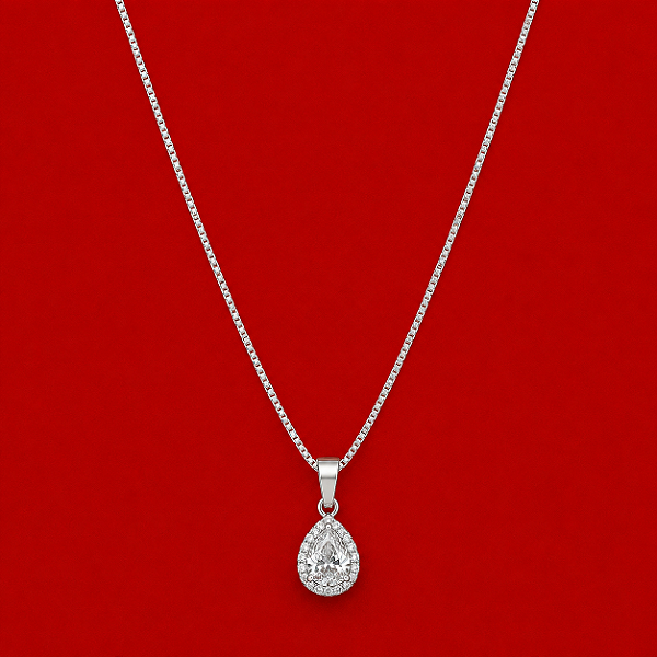 Colar Gota Cravejada em Prata 925